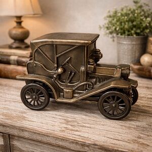 VINTAGE, 1908 BUICK CAR, COIN BANK, BRASS COLOR METAL, BANTHRICO, INC. USA. BR